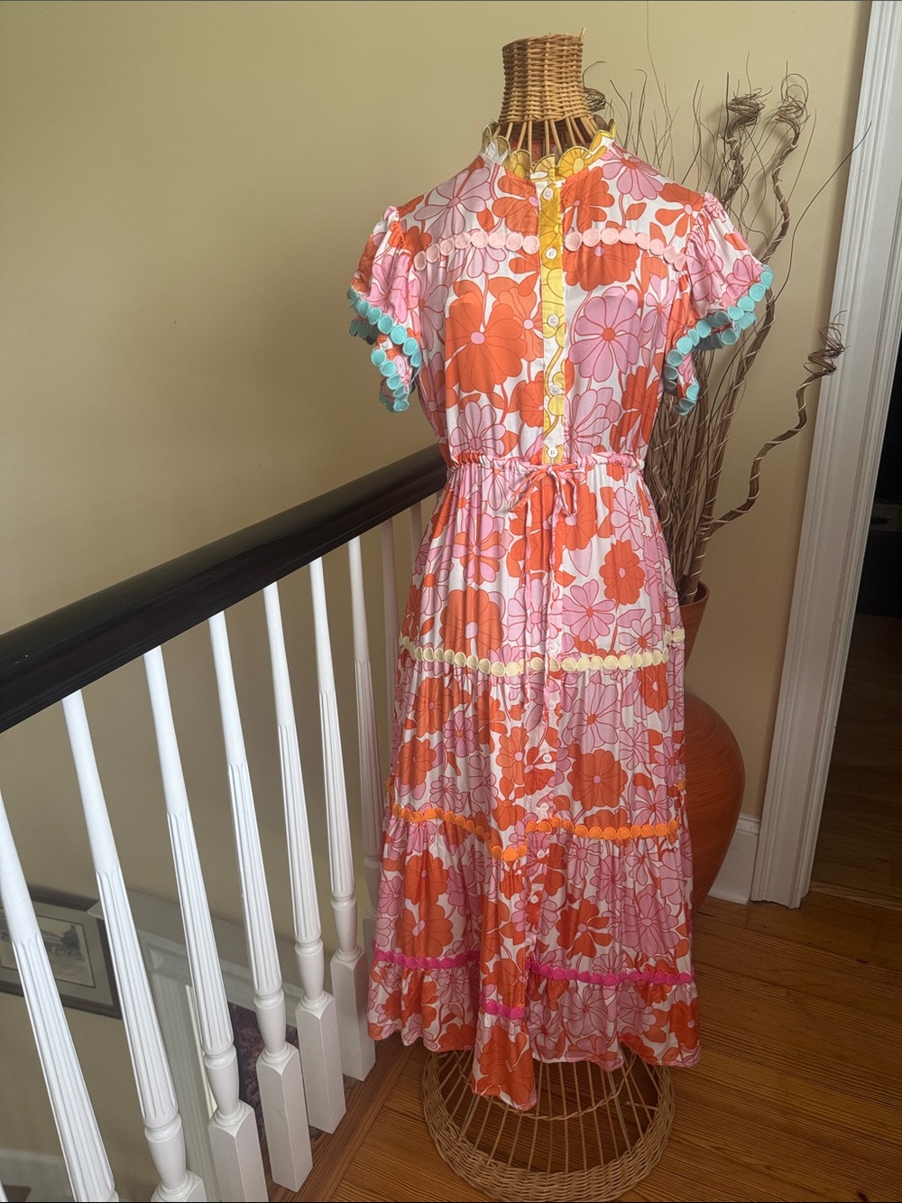 Celia B flower dress in orange pink white yellow and blue